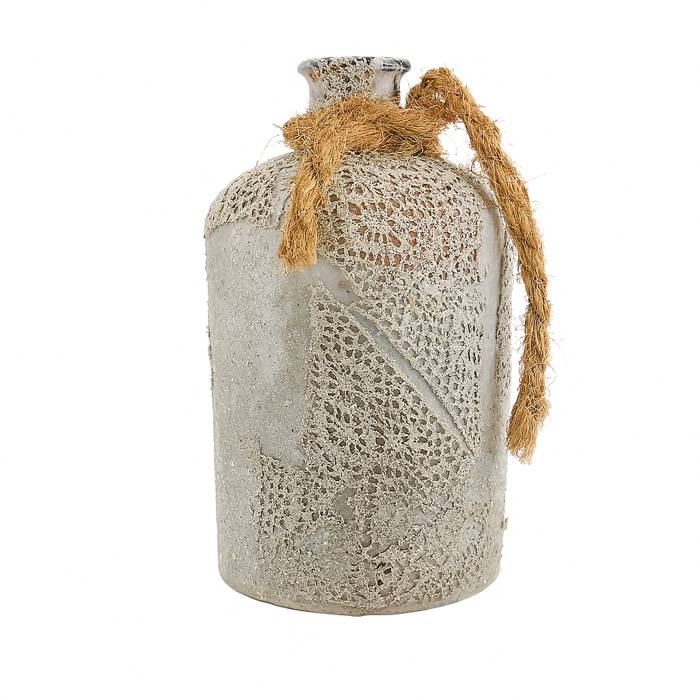 Decorative Bottle Vase 35 cm Tall, Finished with Rope and Lace